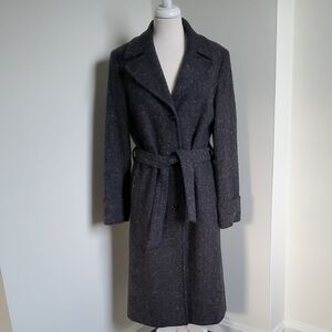 United Colors Of Benetton Charcoal Herringbone Wool Belted Car Coat Sz 44/8